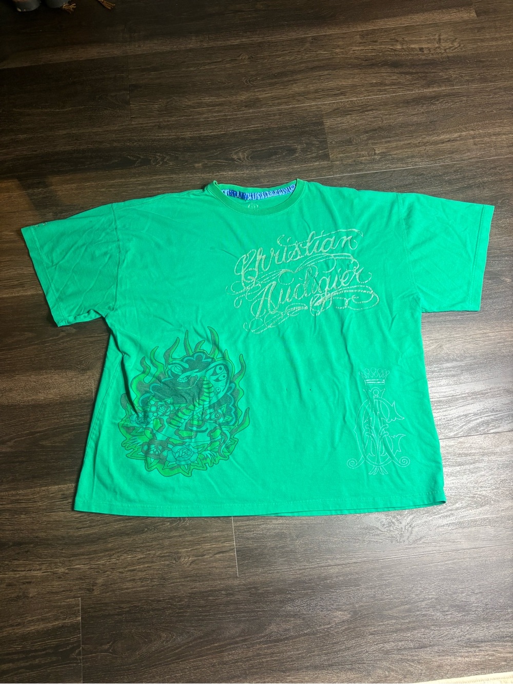 Vintage Y2K Ed Hardy Christian Audigier Tshirt Green